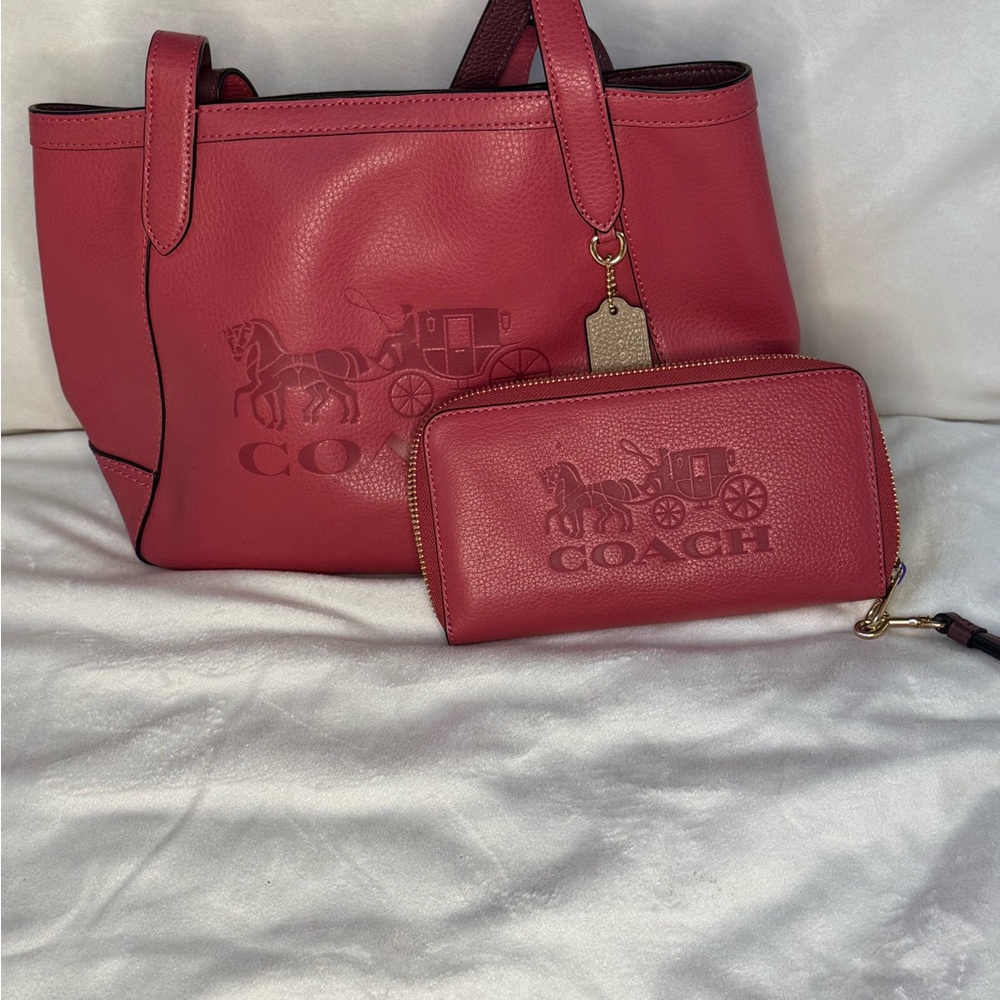 Coach Red Women's Bag and Wallet Set